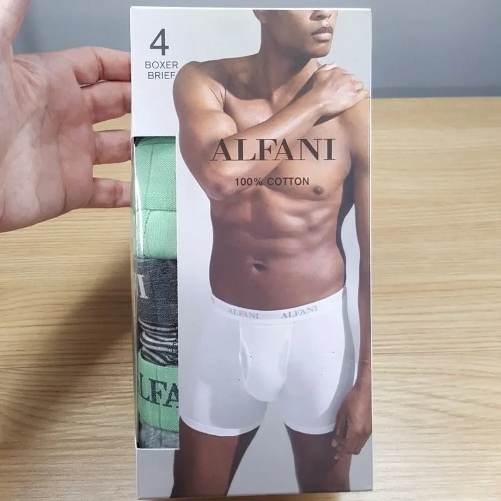 ALFANI Mens Boxer Briefs Small Gray Mint Green 4-Pack Tagless 100% Cotton